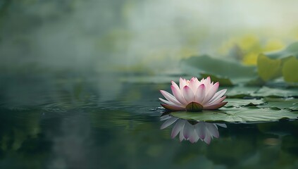 Water lily flowers in a tranquil pond used as a calming background for text and layout, emphasizing serene natural scenery