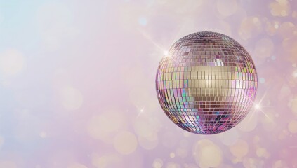 Disco ball reflecting light on colorful background, used as a vibrant party decoration
