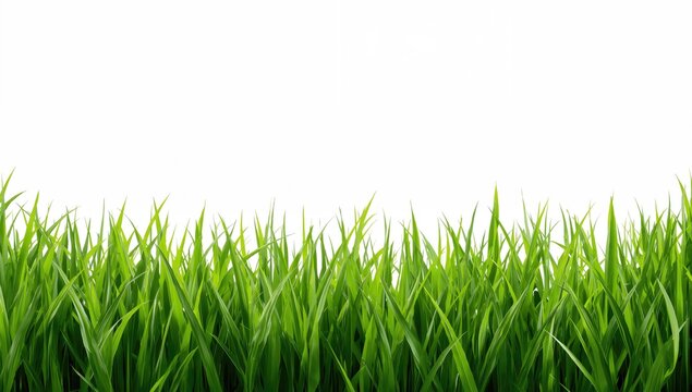 Green grass on white surface, suitable for text overlay or graphic design backgrounds, Earth Day