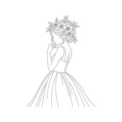 Fototapeta premium Elegant princess bride in a beautiful white wedding gown holding a flower bouquet