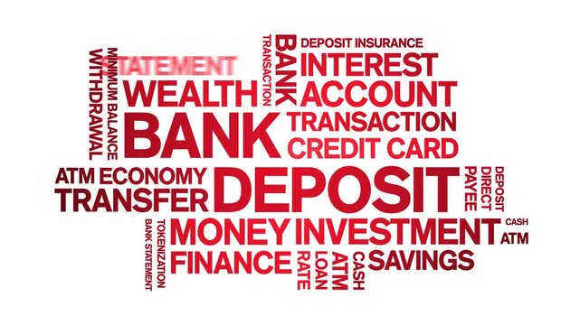 Bank Deposit animated word cloud-text design animation tag kinetic typography seamless loop.