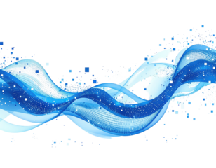 Abstract blue wave design against black, with squares and dots, flowing