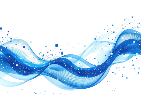 Abstract blue wave design against black, with squares and dots, flowing - Powered by Adobe