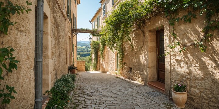 Fototapeta Gordes, Vaucluse, Provence, France ancient alley of the hill town in the Luberon natural regional park for urban preservation