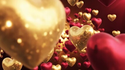 Dynamic red and golden hearts floating gently, perfect for Valentine's Day specials