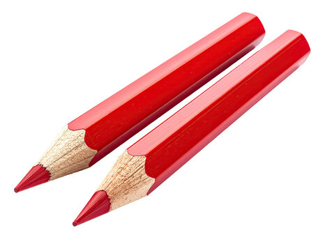 Two vibrant red, sharpened pencils, displayed at a slight angle against a black background
