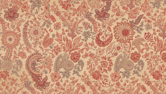 Antique wallpaper design featuring a paisley vintage floral feather motif, suitable for decorative use