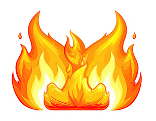 Vibrant animated flames, radiating heat with red, orange, and yellow hues against black