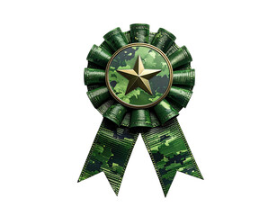 A military-style ribbon award with a star emblem and camo fabric