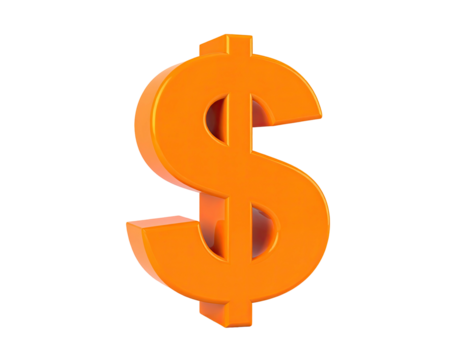 A 3D rendered, orange-colored dollar sign on a black, empty background