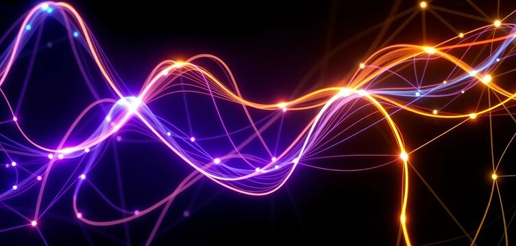 Intricate network of glowing lines forming abstract shapes on dark background, illustration, energy