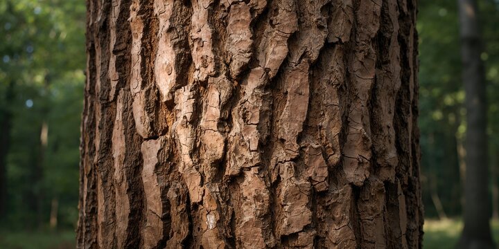 Close-up of rough bark texture on a tree trunk, natural wood surface suitable for background or layout design