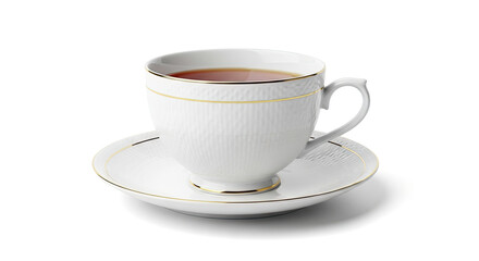 Obraz premium Elegant White Teacup and Saucer Filled with Hot Tea.