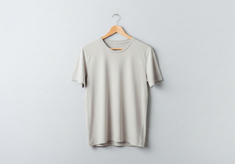 Minimalist beige t shirt with subtle texture on a plain background