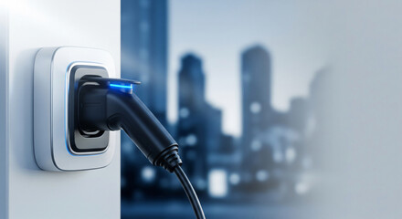 Electric vehicle charging at home. Sustainable transport solution with modern car charging point. Eco friendly lifestyle.