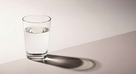 Refreshing water in a glass illuminated by sunlight on wooden table indoors