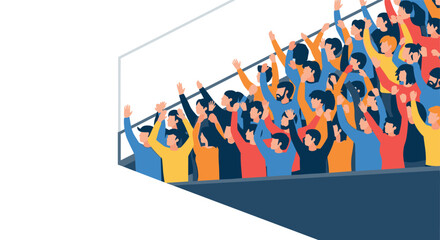 Flat design crowd silhouette cheering at sports event with raised hands