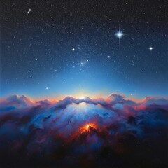 Fototapeta premium Cosmic dawn breaking over a colorful nebula cloudscape.