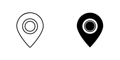 Illustration of a location pin in black and white isolated on for maps and navigation