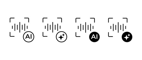 AI Voice Speaker Icon Set. Artificial Intelligence Sound and Communication Technology Symbols