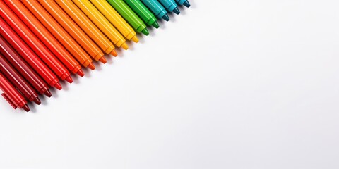 Colored marker pens arranged on a white background used for creative design projects