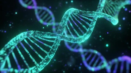 Abstract Digital DNA Double Helix Stream with Glowing Particles - Powered by Adobe