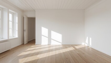 Scandinavian interior design, minimalistic bedroom with light tones and wooden details, a serene living space for relaxation