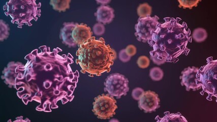 Microscopic animation of differentiating T-cells, viral particles, immune response, cellular biology - Powered by Adobe