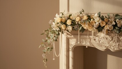 Interior floral garland decoration with glitter and pearls for aesthetic enhancement