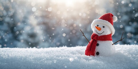 Close-up of a snowman with a carrot nose and coal eyes, highlighting winter weather and seasonal decoration