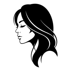 A stylized black and white illustration of a woman's head in profile