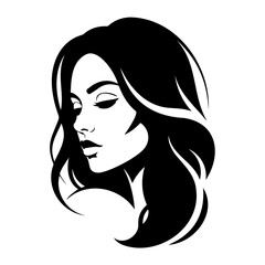 A black and white illustration of a woman with flowing dark hair art