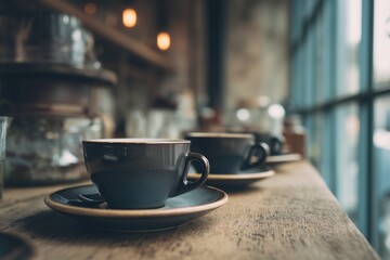 Obraz premium Coffee cups on a table. Good for pictures of coffee shops.