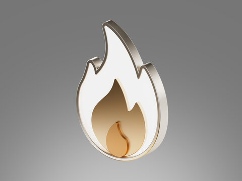 A sleek 3D fire icon with soft metallic edges and a glowing flame shape, representing heat, energy, activity, trends, or high performance in modern digital interfaces.