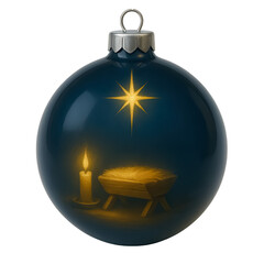 Blue Christmas ornament with candle and manger scene cutout transparent png