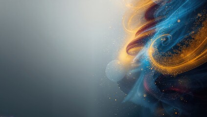 Abstract festive cosmic background with blurred fuzzy lines and spirals in blue, yellow, gold, maroon, and dark tones, suitable for seasonal celebration imagery