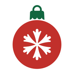 Minimalist, festive red Christmas ornament featuring a white snowflake design. Simple, flat vector illustration ideal for holiday season decorations, winter themes, and greeting cards.
