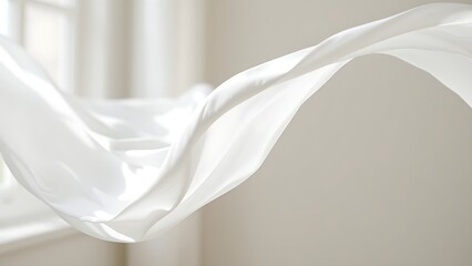 shallow. Flowing arc of white fabric with soft folds against a blurred background. lifestyle magazines, social media lookbooks, designed for influencer and brand collaborations.