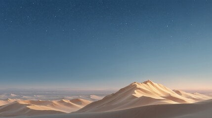 Rolling Sand Dunes form a Scenic Desert Landscape. Night Wallpaper with Blue Gradient Starry Sky.