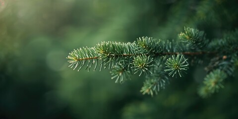 Evergreen tree limb with short green pine needles used as a natural background for foliage and outdoor scenes