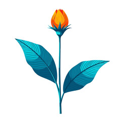 Obraz premium A vibrant orange flower bud with turquoise leaves isolated on, showcasing natures beauty and artistic design elements