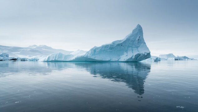 Iceberg with reflection in Antarctic snow, highlighting polar climate as a natural feature, Antarctica, Earth Day - Powered by Adobe