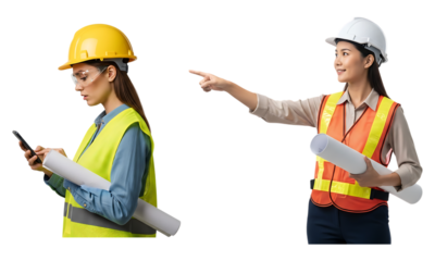 Professional female engineers plan and communicate effectively isolated on transparent background