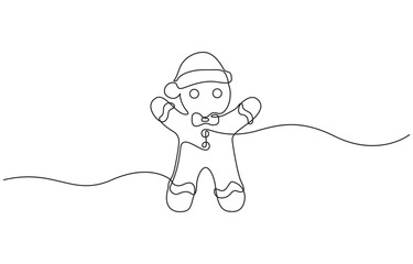 Continuous one line drawing of, Cute gingerbread man character illustration isolated on transparent background.