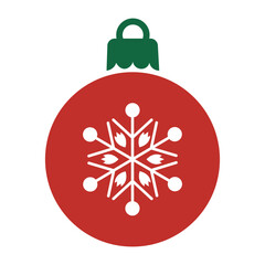 Fototapeta premium Minimalist, festive red Christmas ornament featuring a white snowflake design. Simple, flat vector illustration ideal for holiday season decorations, winter themes, and greeting cards.