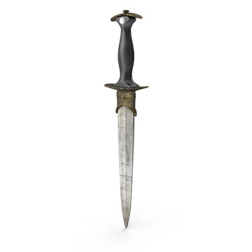Sharp ancient dagger with detailed handle on transparent background