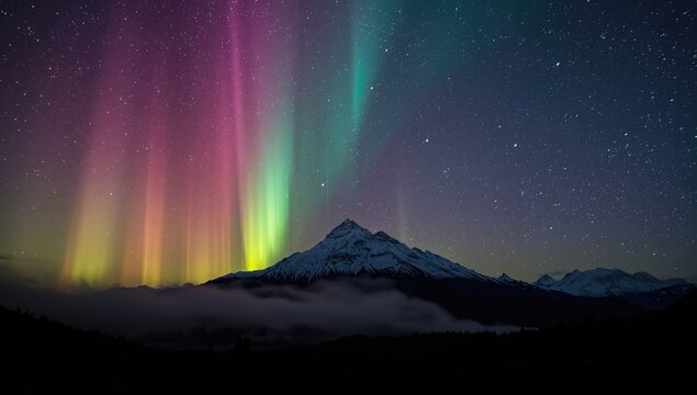 Aurora Australis illuminating Cecil Peak in Queenstown, New Zealand, viewed from a scenic mountain landscape, seasonal weather, Earth Day