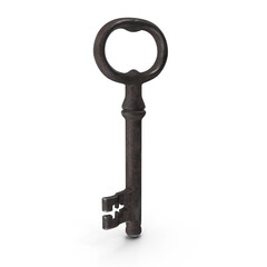 Classic steel skeleton key with simple rounded head on transparent background