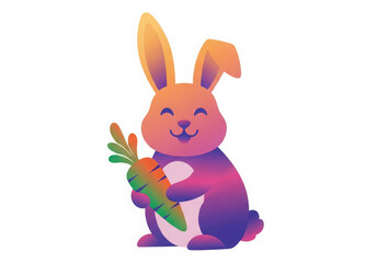 Cute cartoon bunny holding a carrot isolated on white background