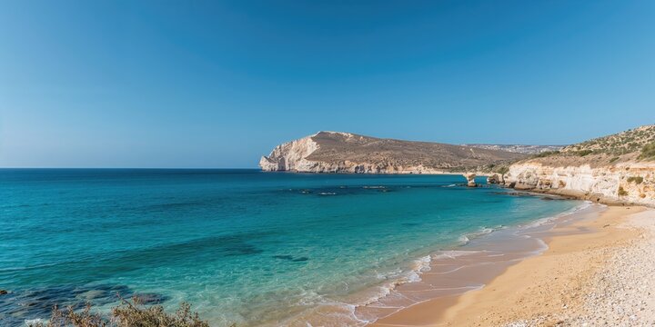 Zapallo Bay Beach scene with sandy shore, scattered rocks, and white cliffs, ideal for beach recreation on a sunny day, Earth Day